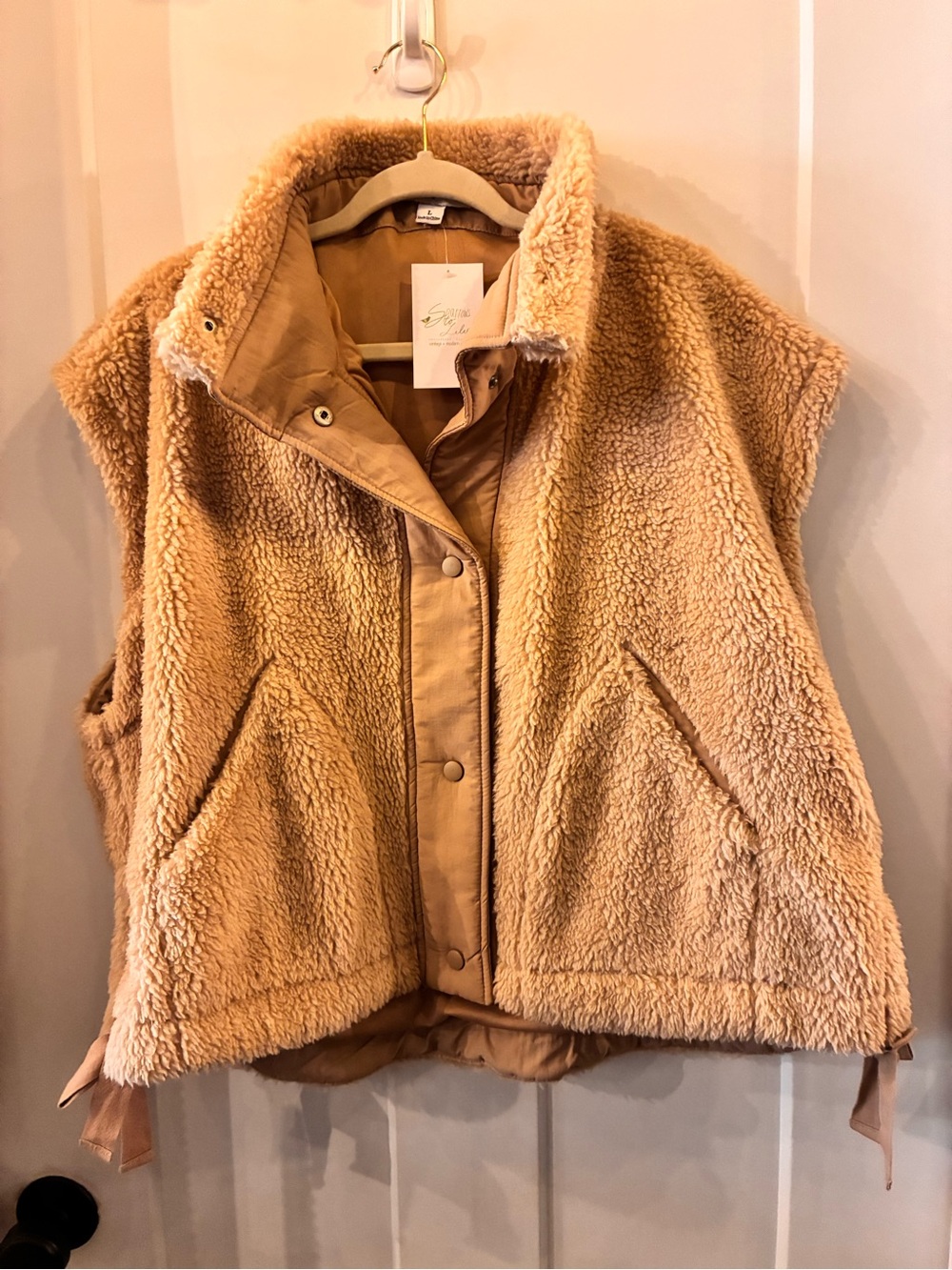 HYFVE Tan Teddy Sherpa Vest with Snap Front